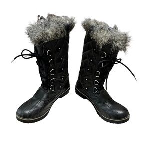 Sorel Tofino Women’s Black Waterproof Snow Boots faux fur lining size 12